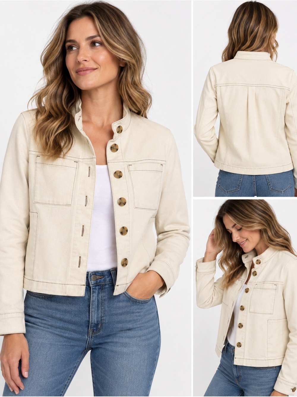 J.Jill Petite XS Cream Utility Chore Jacket Button Front Cotton Blend